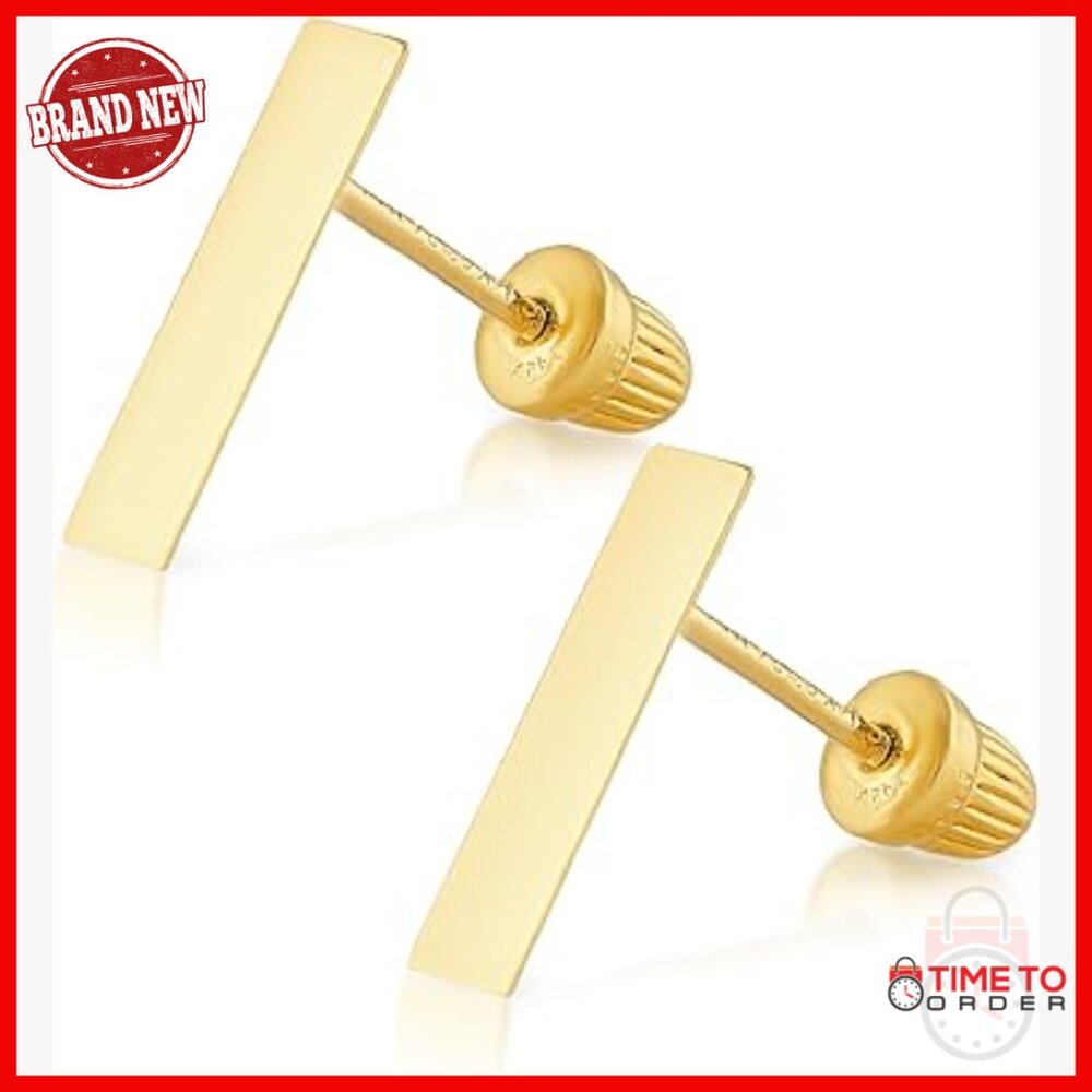 14k Solid Gold Tiny Line Bar Stud Earrings Hypoal… - image 1